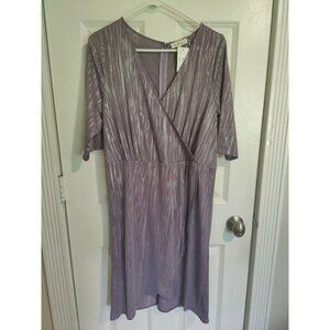 Clothing Obsessed Co Curvy Fit Lavender & Silver 3/4-Sleeve Midi Dress 1XL NWT